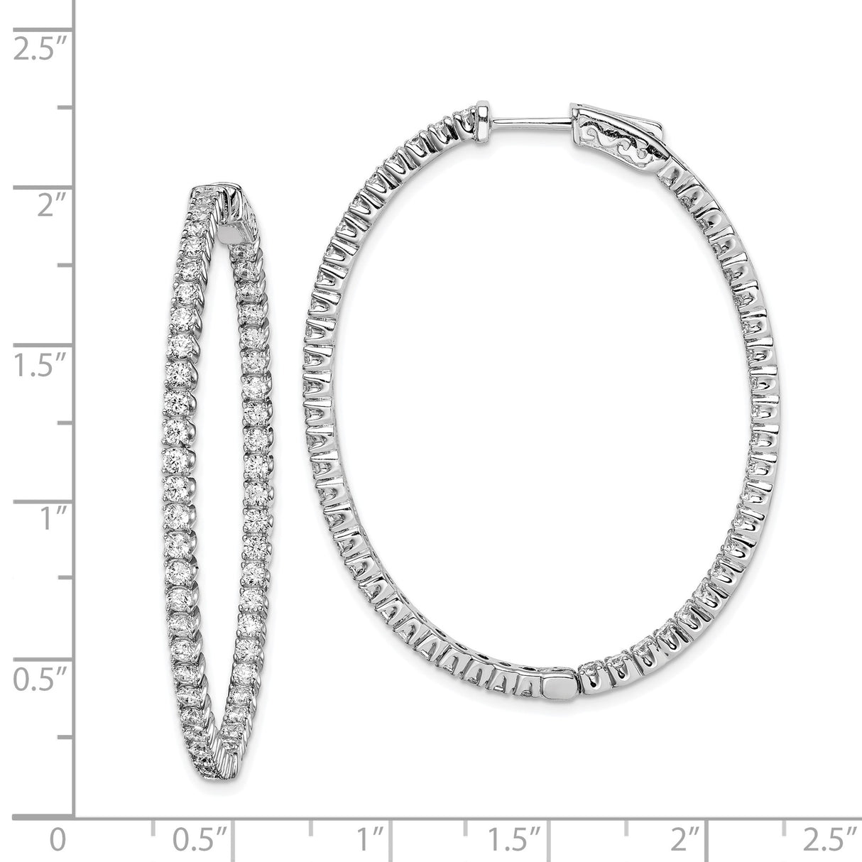Sterling Silver Hoop Earrings with Cubic Zirconia Channel Set Stones, Medium to Large Size