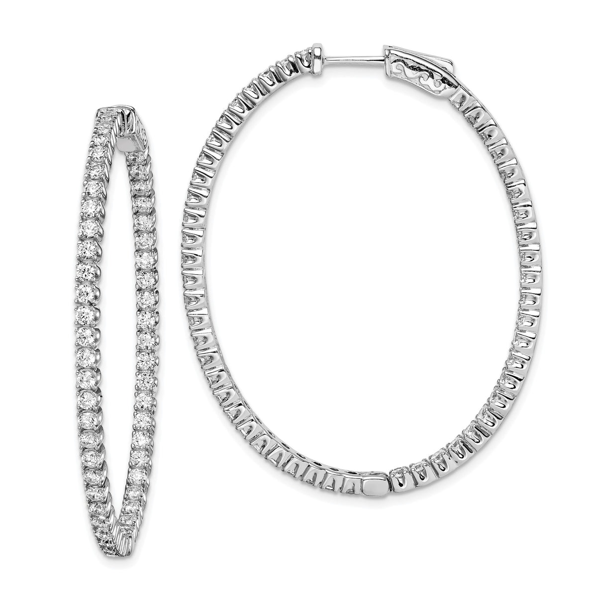 Sterling Silver Hoop Earrings with Cubic Zirconia Channel Set Stones, Medium to Large Size