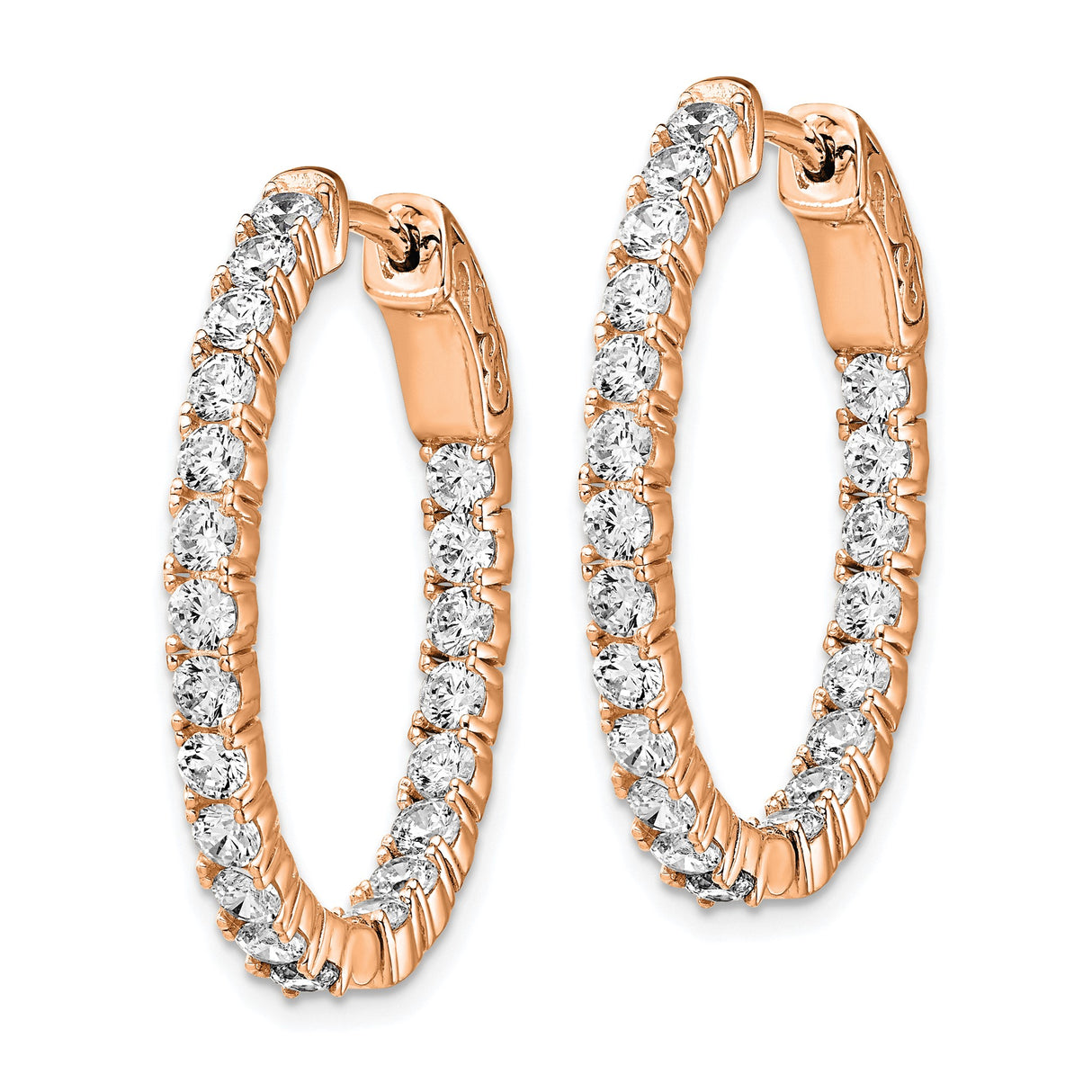 Sterling Silver Hoop Earrings with Cubic Zirconia, Rose Gold Plated Oval Full Circle Design