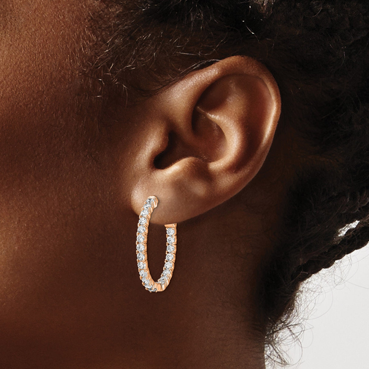 Sterling Silver Hoop Earrings with Cubic Zirconia, Rose Gold Plated Oval Full Circle Design