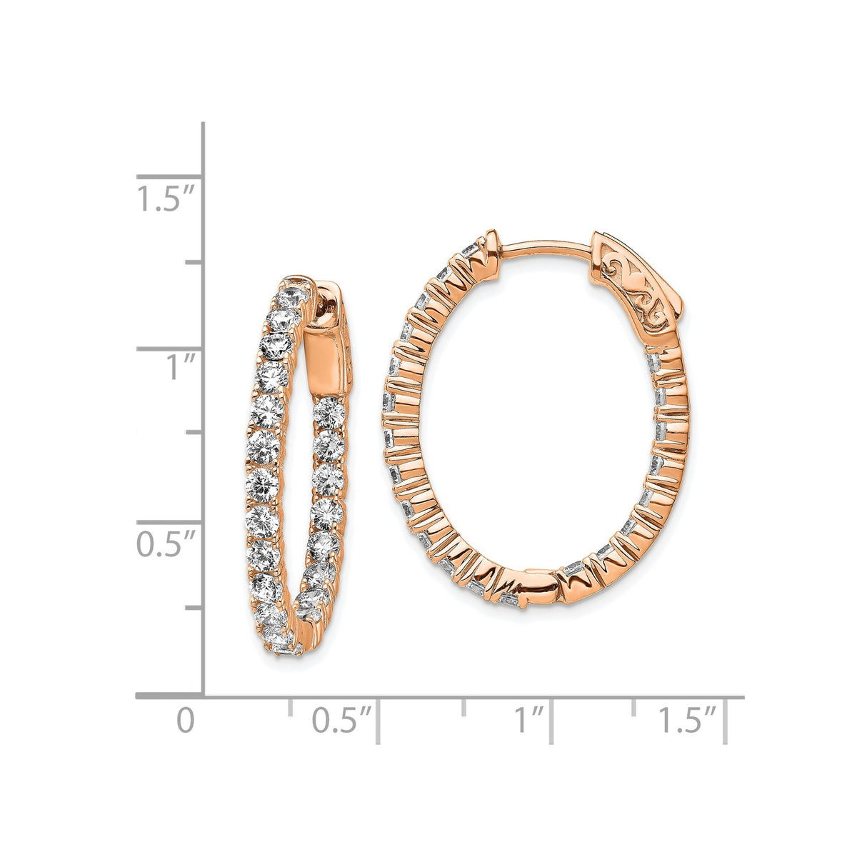 Sterling Silver Hoop Earrings with Cubic Zirconia, Rose Gold Plated Oval Full Circle Design