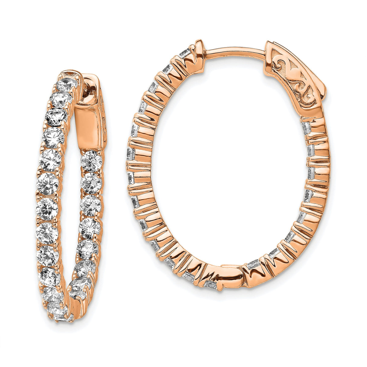 Sterling Silver Hoop Earrings with Cubic Zirconia, Rose Gold Plated Oval Full Circle Design