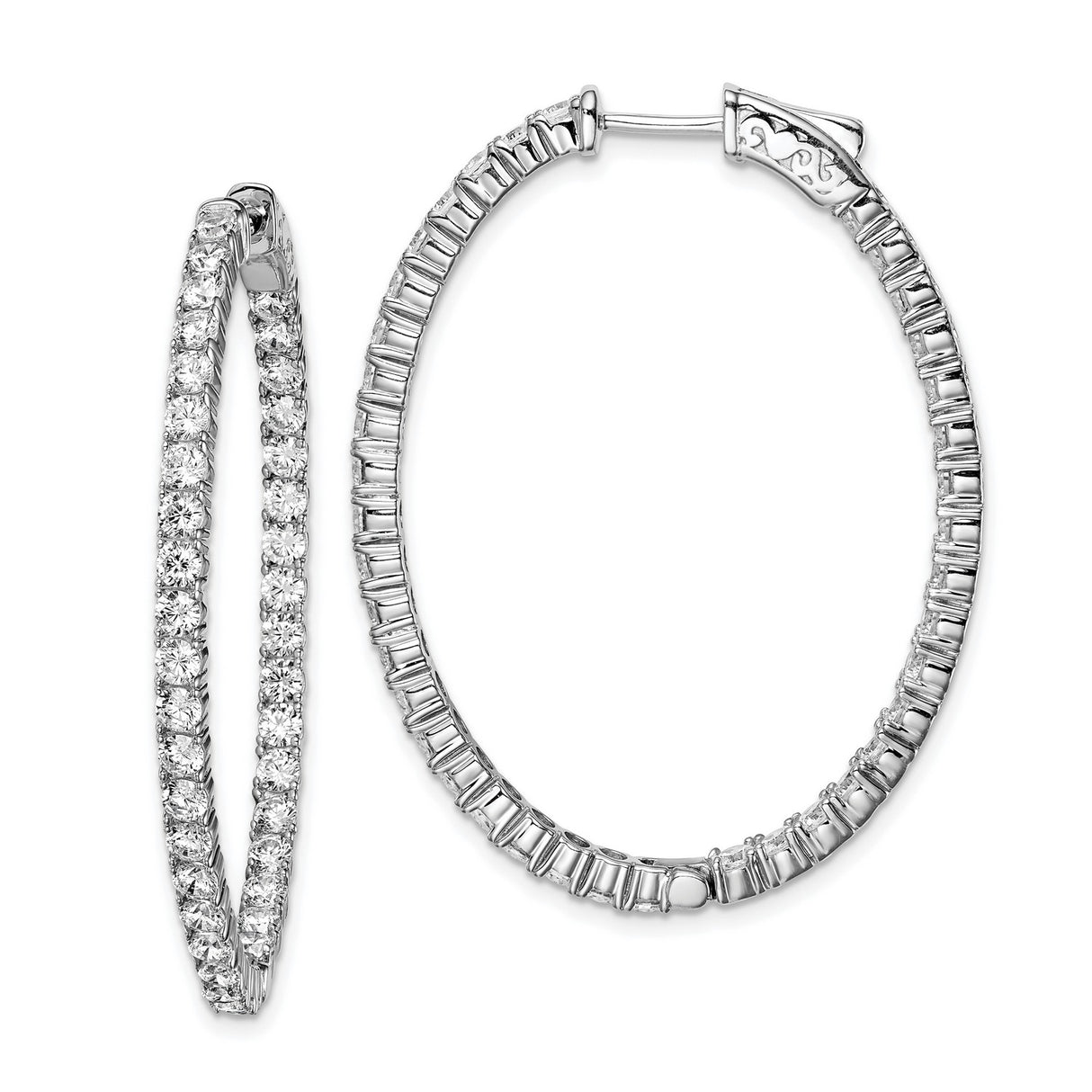 Sterling Silver Hoop Earrings with Round Cut Cubic Zirconia, Full Circle Prong Set