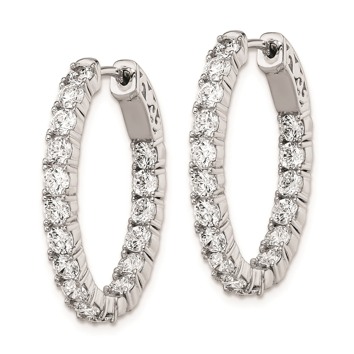 Sterling Silver Hoop Earrings with Round Cut Cubic Zirconia, Oval Prong Set Style for Women