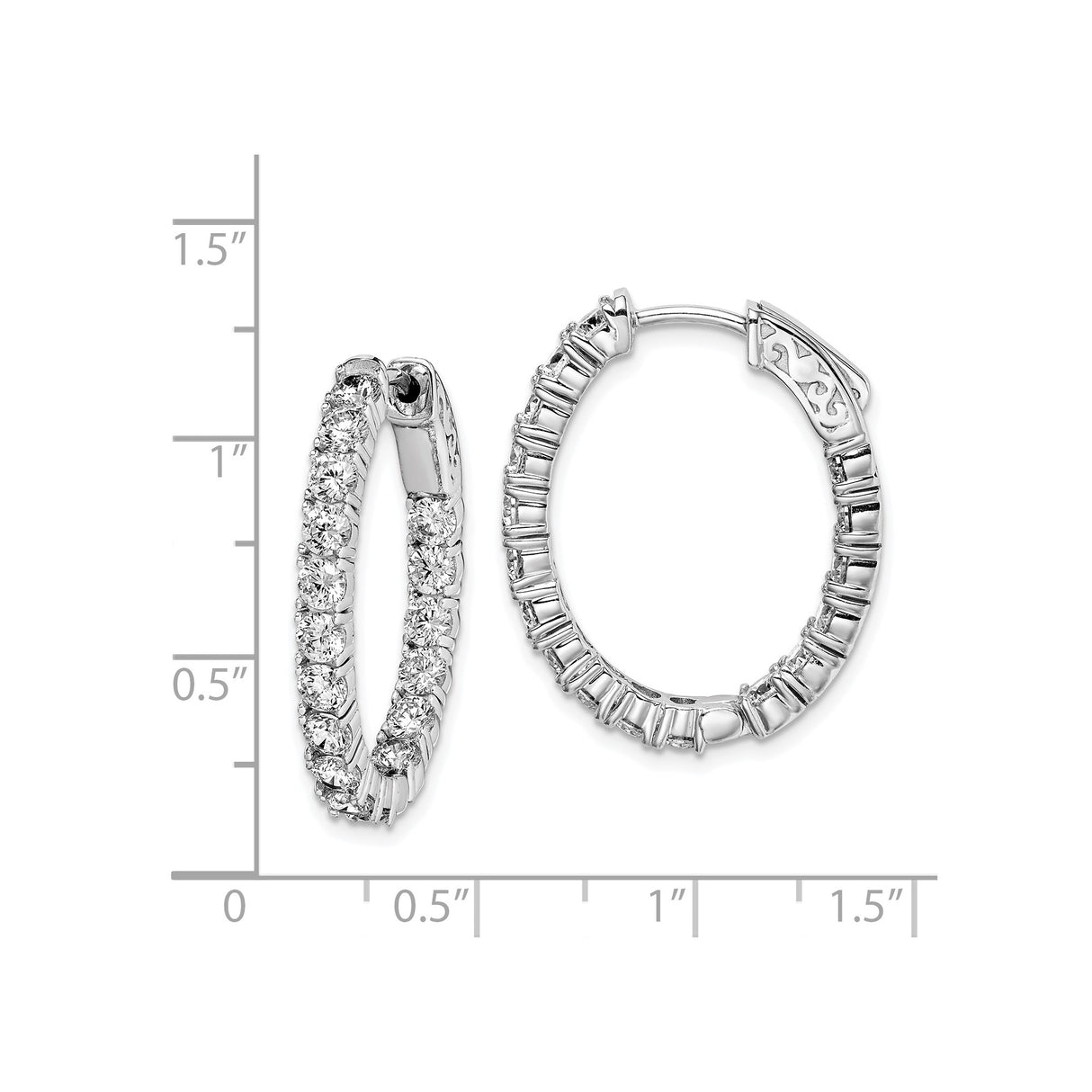 Sterling Silver Hoop Earrings with Round Cut Cubic Zirconia, Oval Prong Set Style for Women