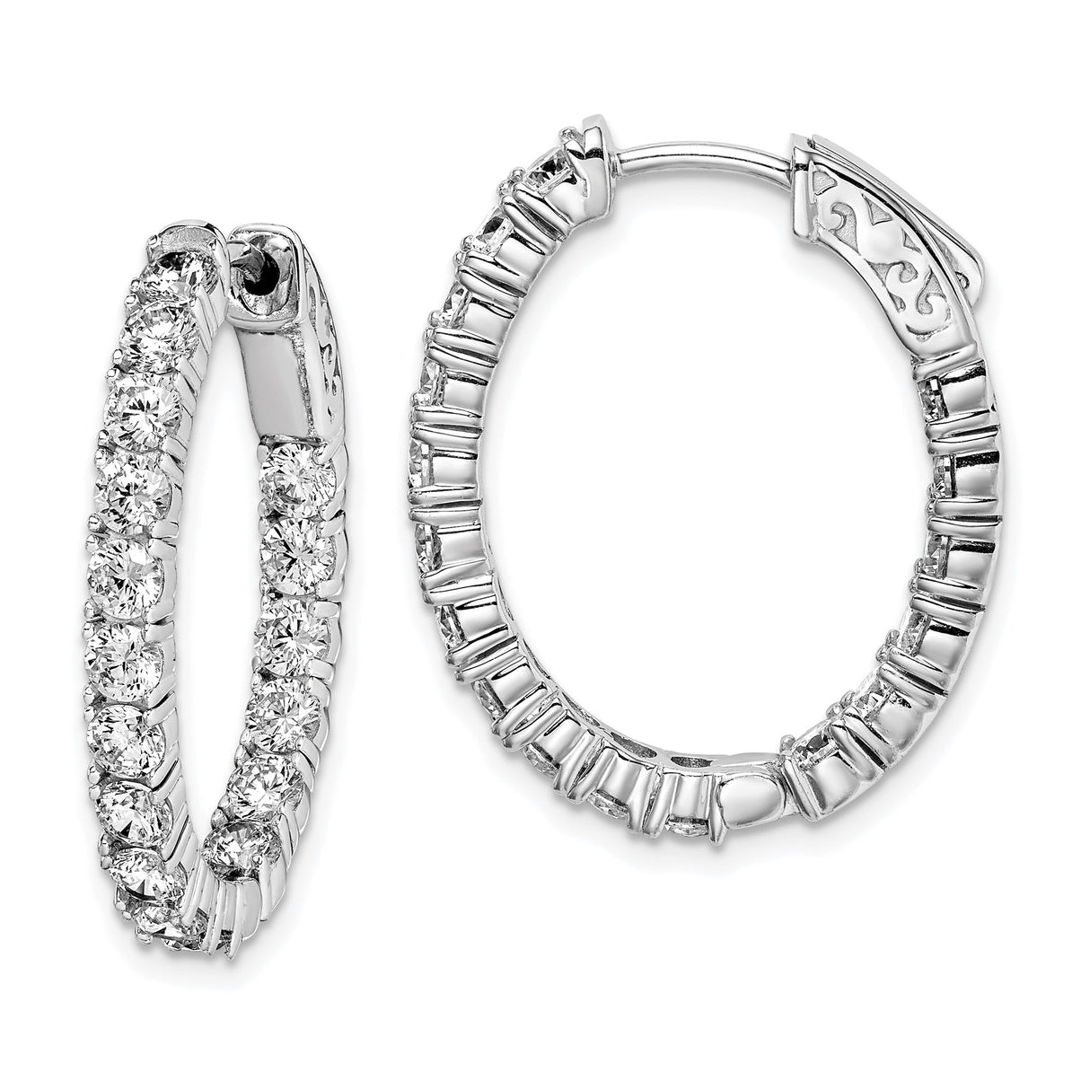 Sterling Silver Hoop Earrings with Round Cut Cubic Zirconia, Oval Prong Set Style for Women