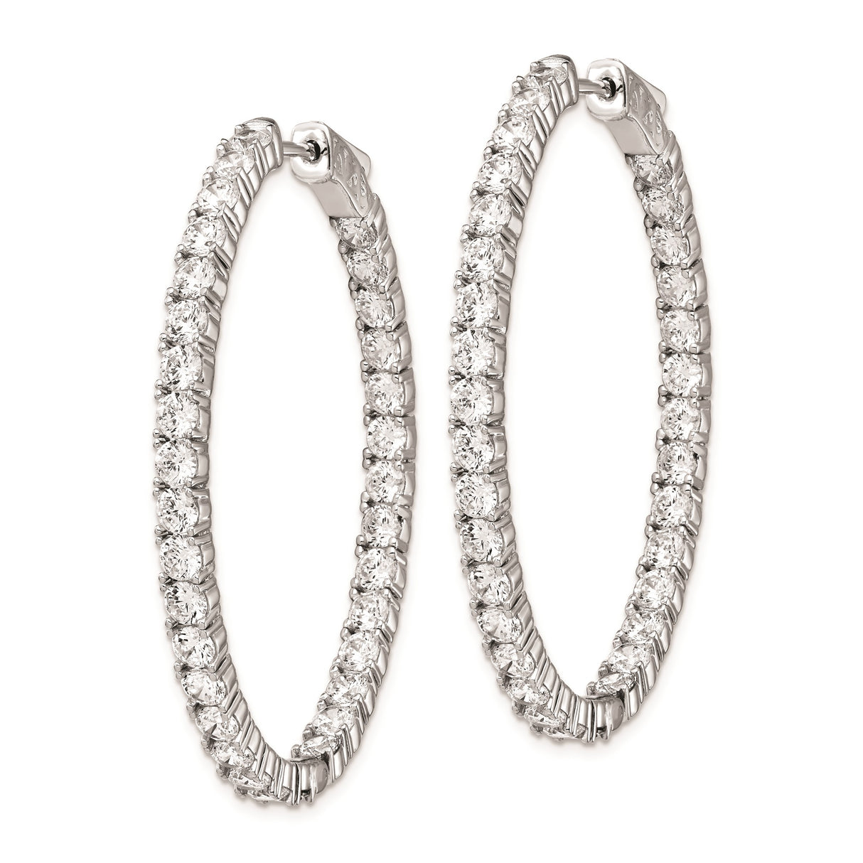 Sterling Silver Oval Hoop Earrings with Cubic Zirconia, Inside-Out Hinged Design for Women
