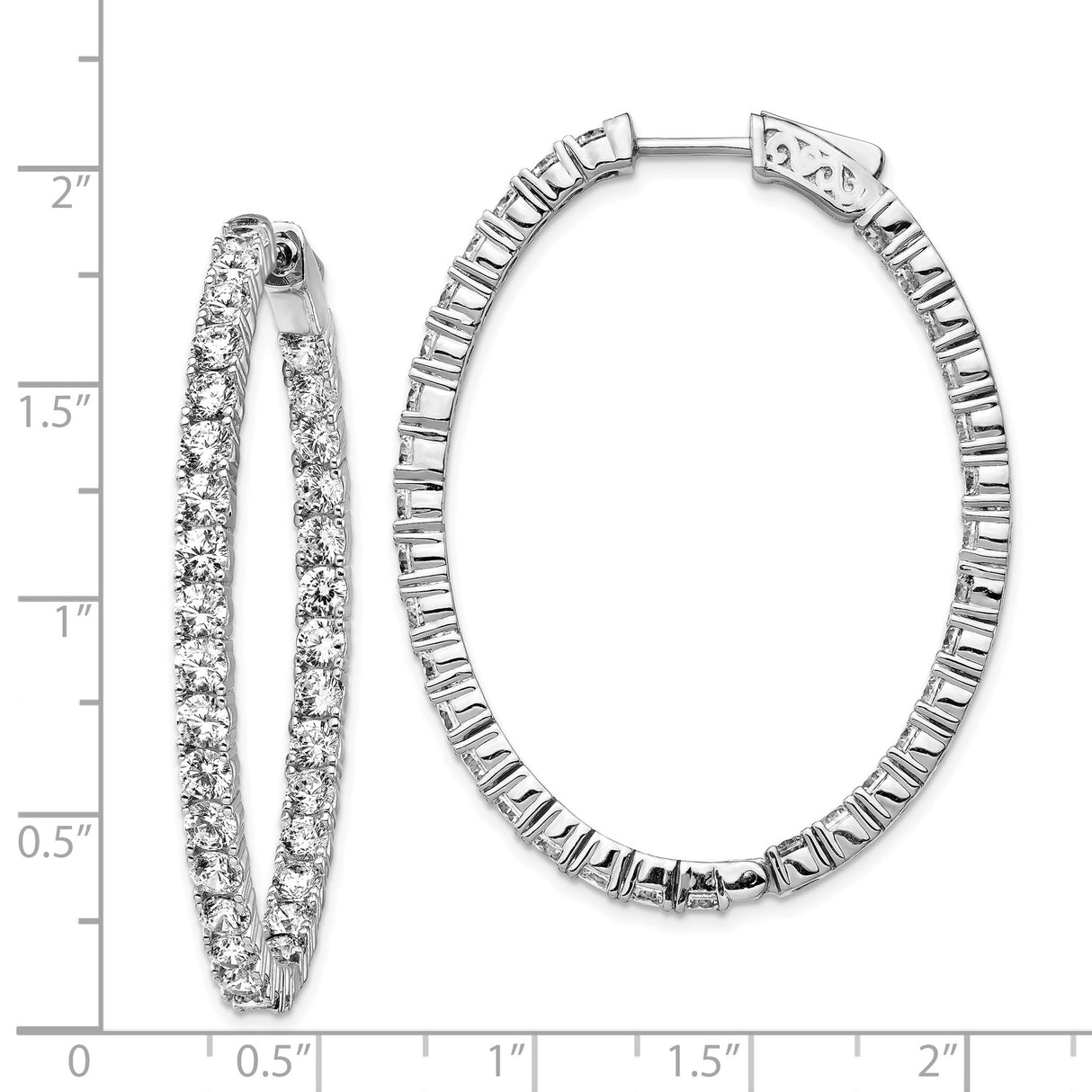 Sterling Silver Oval Hoop Earrings with Cubic Zirconia, Inside-Out Hinged Design for Women