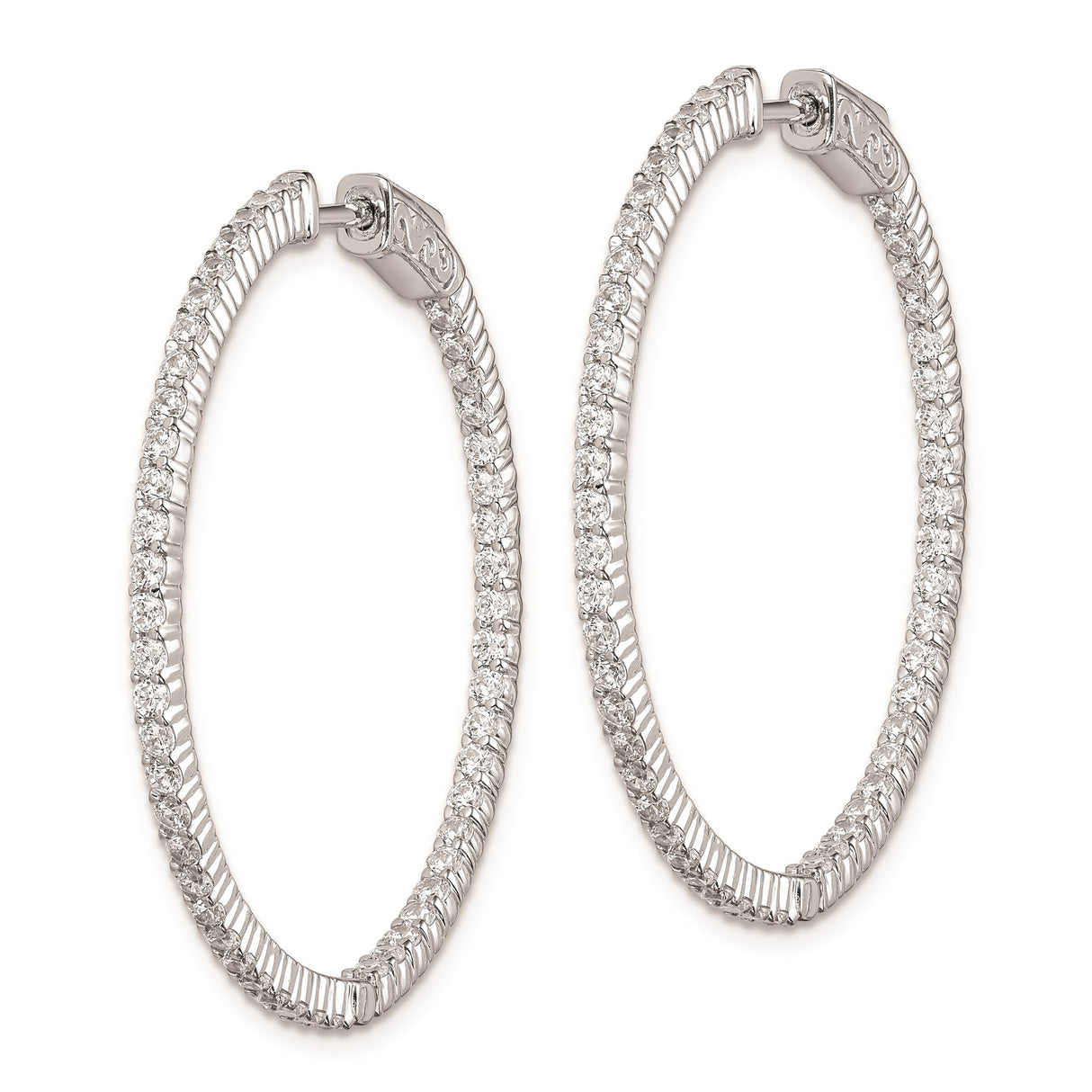 Sterling Silver Hoop Earrings with Cubic Zirconia Accents, Scroll Detailing, Hinged Clasp