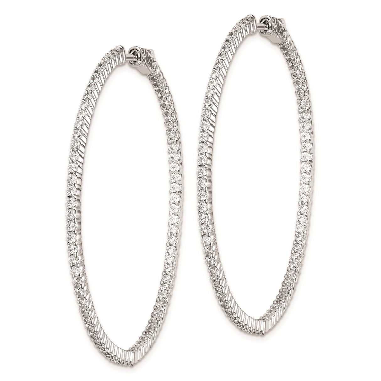 Sterling Silver Hoop Earrings with Cubic Zirconia and Textured Design