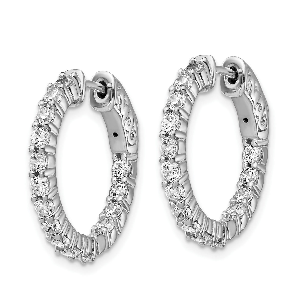 Sterling Silver Hoop Earrings with Cubic Zirconia and Textured Back Design