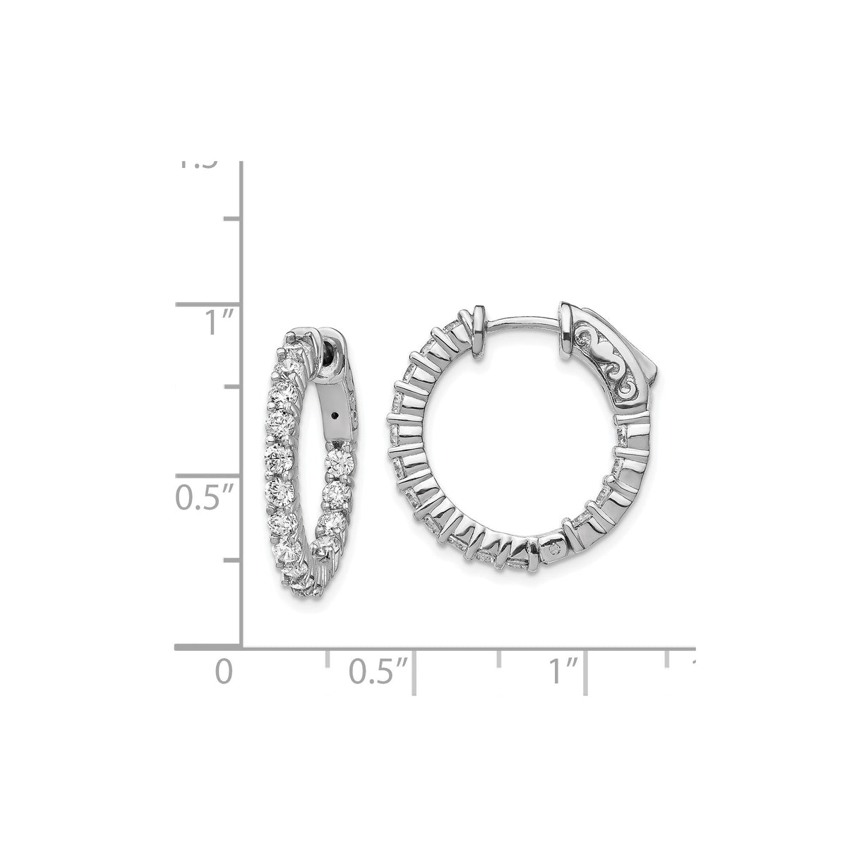 Sterling Silver Hoop Earrings with Cubic Zirconia and Textured Back Design