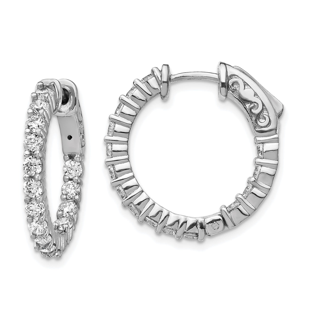 Sterling Silver Hoop Earrings with Cubic Zirconia and Textured Back Design