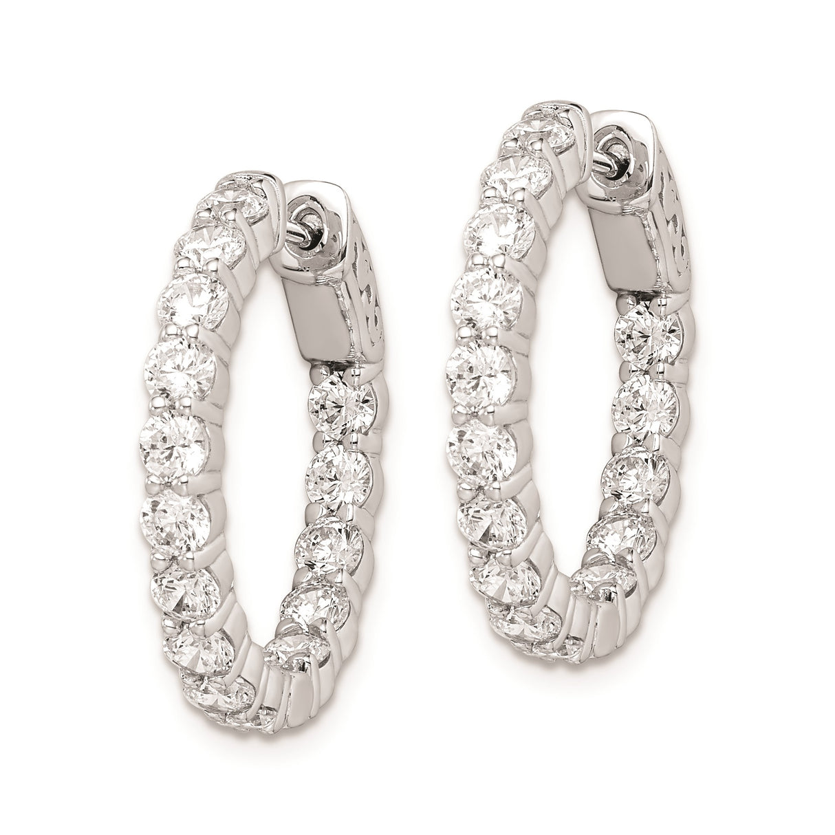 Sterling Silver Hoop Earrings with Round Cut Cubic Zirconia in Prong Setting