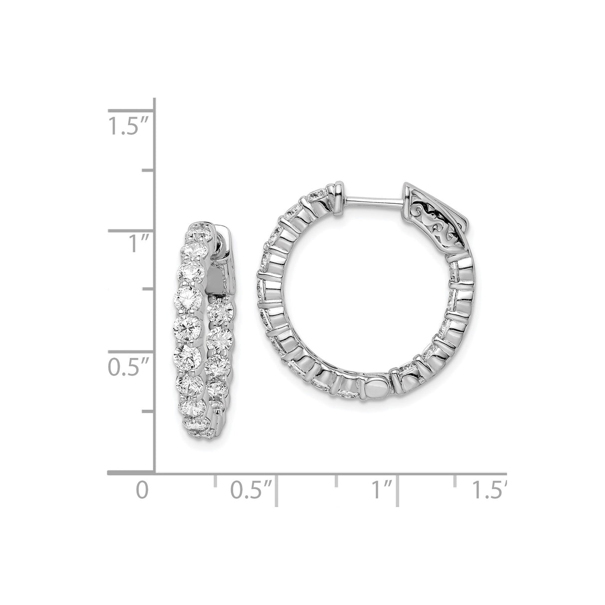 Sterling Silver Hoop Earrings with Round Cut Cubic Zirconia in Prong Setting