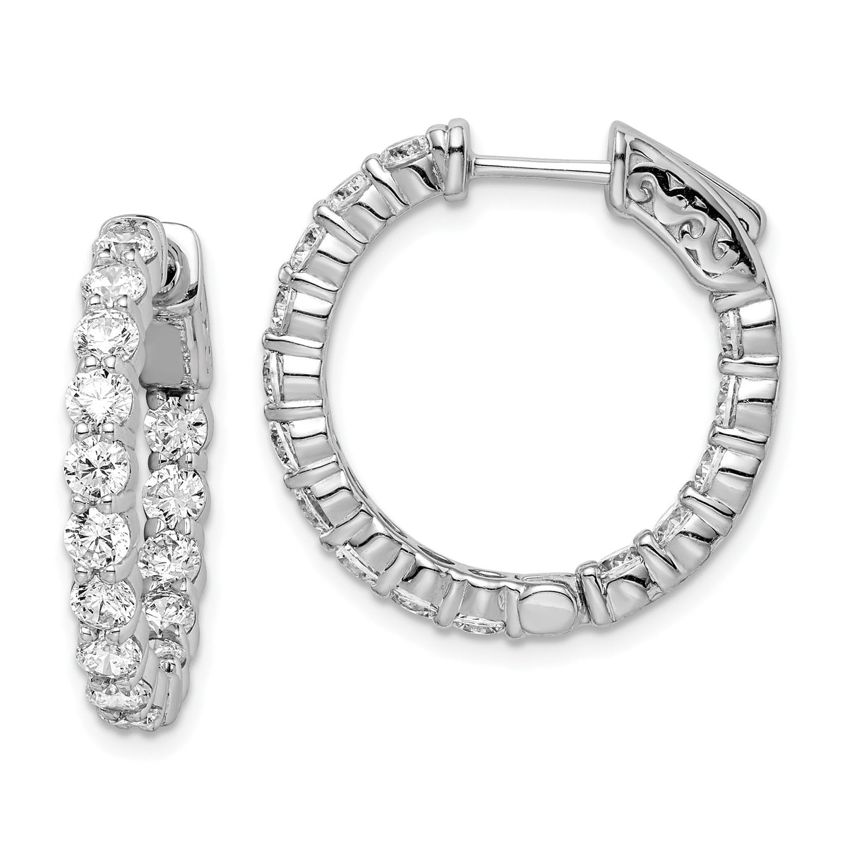 Sterling Silver Hoop Earrings with Round Cut Cubic Zirconia in Prong Setting