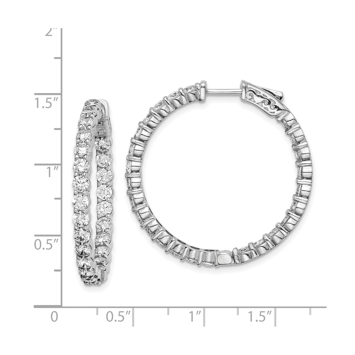 Sterling Silver Hoop Earrings with Cubic Zirconia, Inside Out Prong Set Design