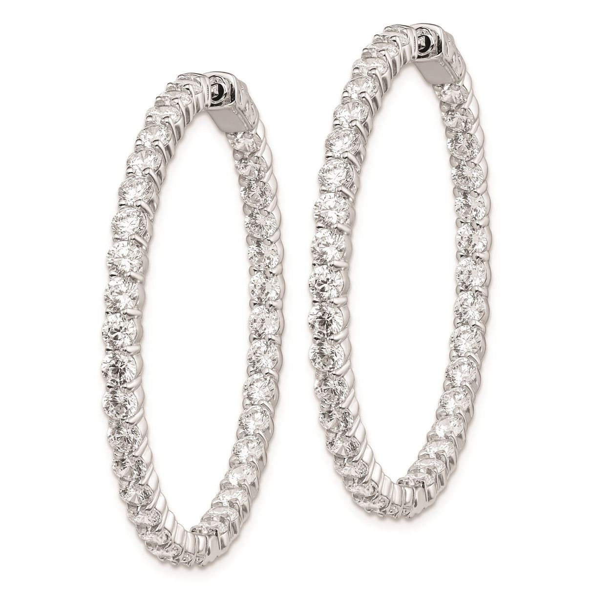 Sterling Silver Hoop Earrings with Round Cut Cubic Zirconia, In-Out Prong Setting Design