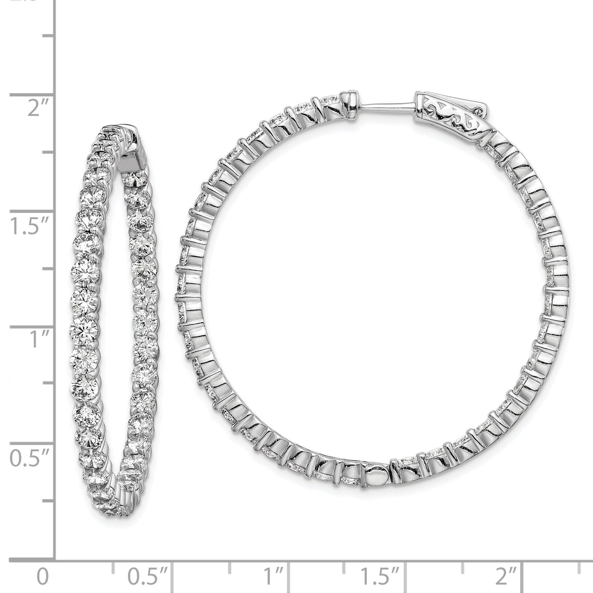 Sterling Silver Hoop Earrings with Round Cut Cubic Zirconia, In-Out Prong Setting Design