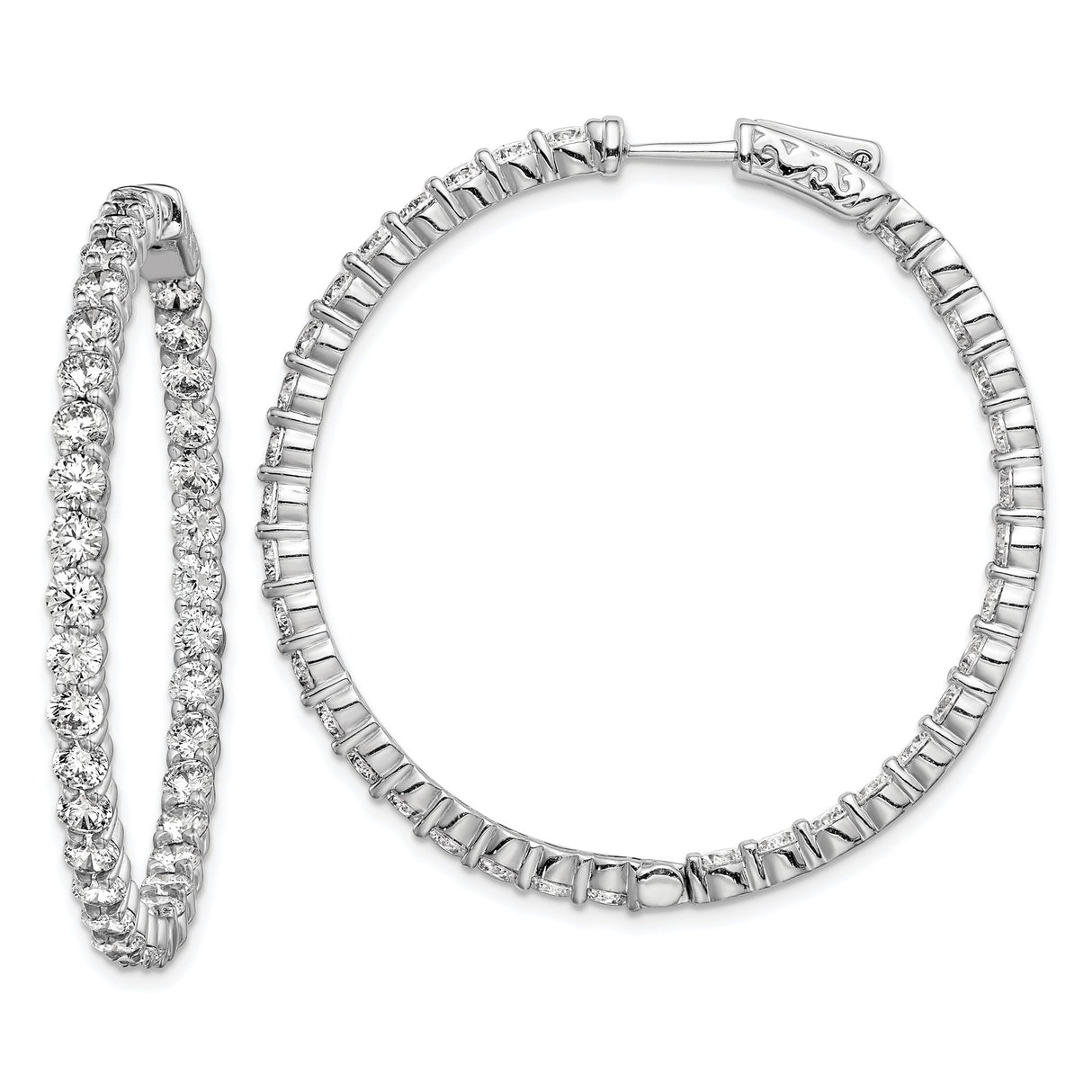 Sterling Silver Hoop Earrings with Round Cut Cubic Zirconia, In-Out Prong Setting Design