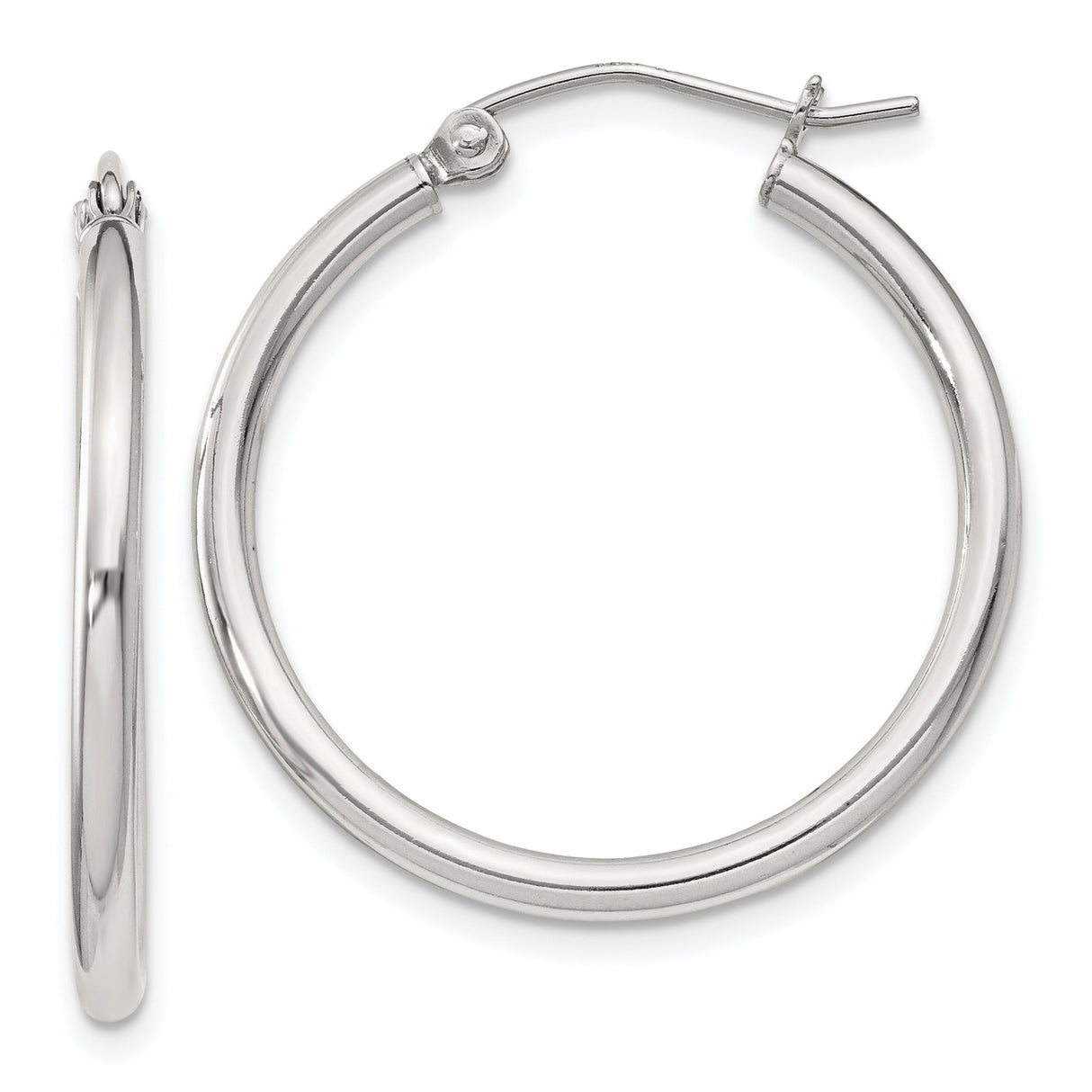 Sterling Silver Hoop Earrings, Classic Polished Round Design with Latch Back Closure