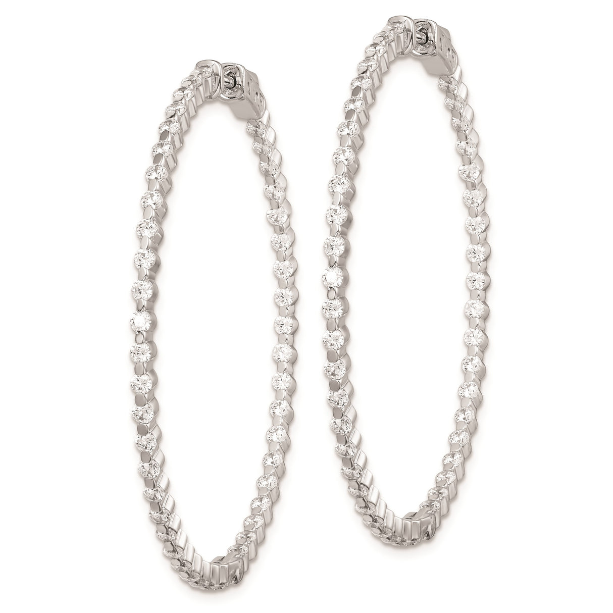 Sterling Silver Hoop Earrings with Baguette and Round Cubic Zirconia, Modern Huggie Design