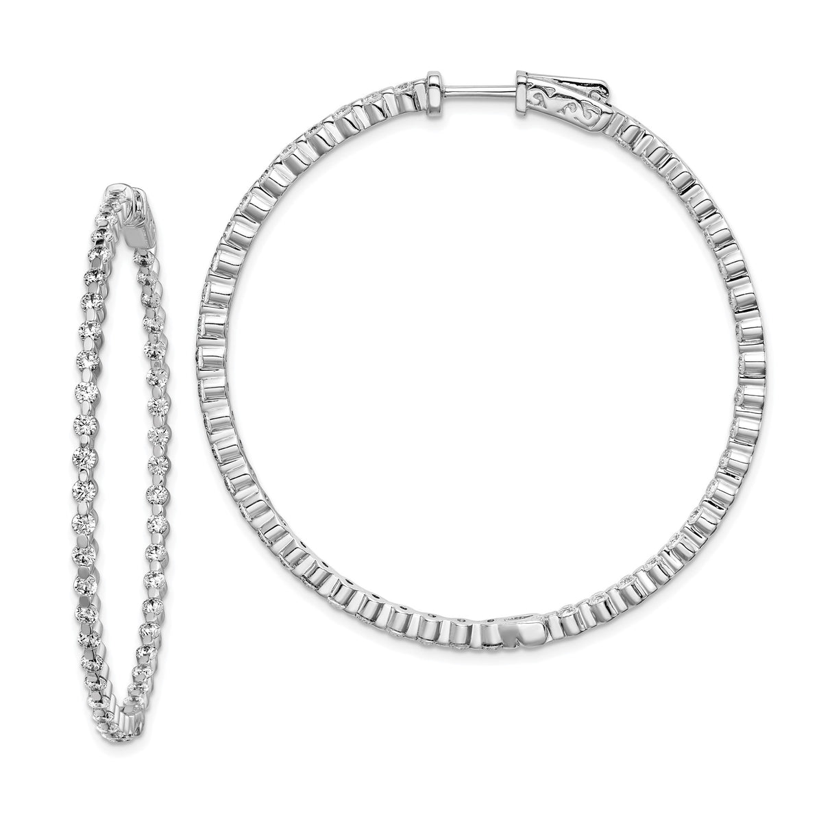 Sterling Silver Hoop Earrings with Baguette and Round Cubic Zirconia, Modern Huggie Design