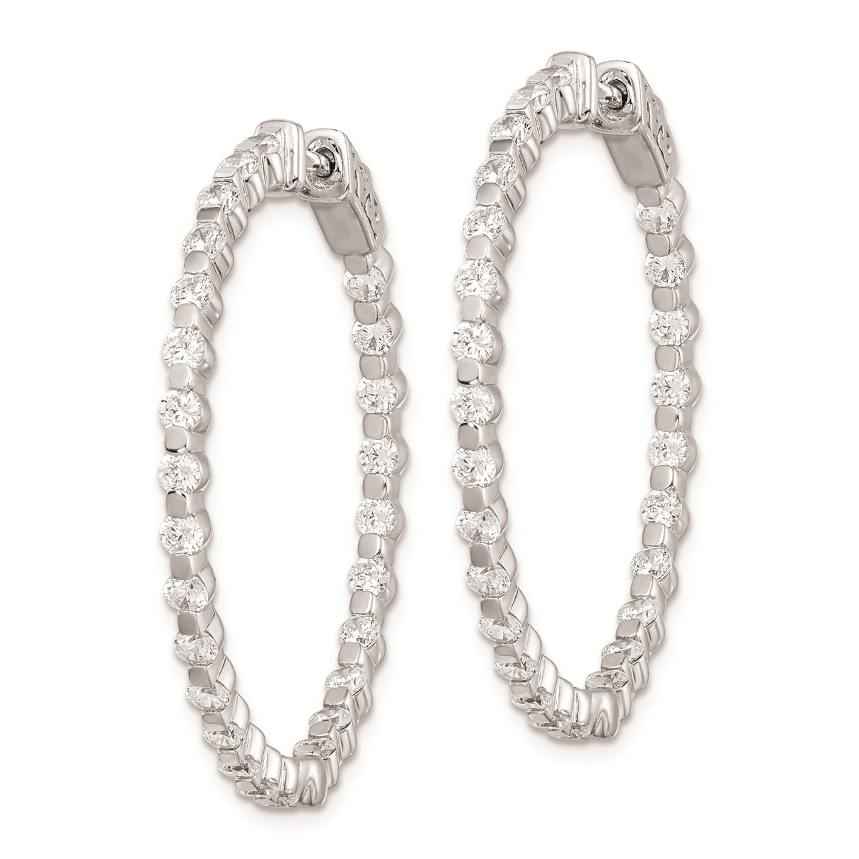 Sterling Silver Hoop Earrings with Round-Cut Cubic Zirconia Inside-Out Design