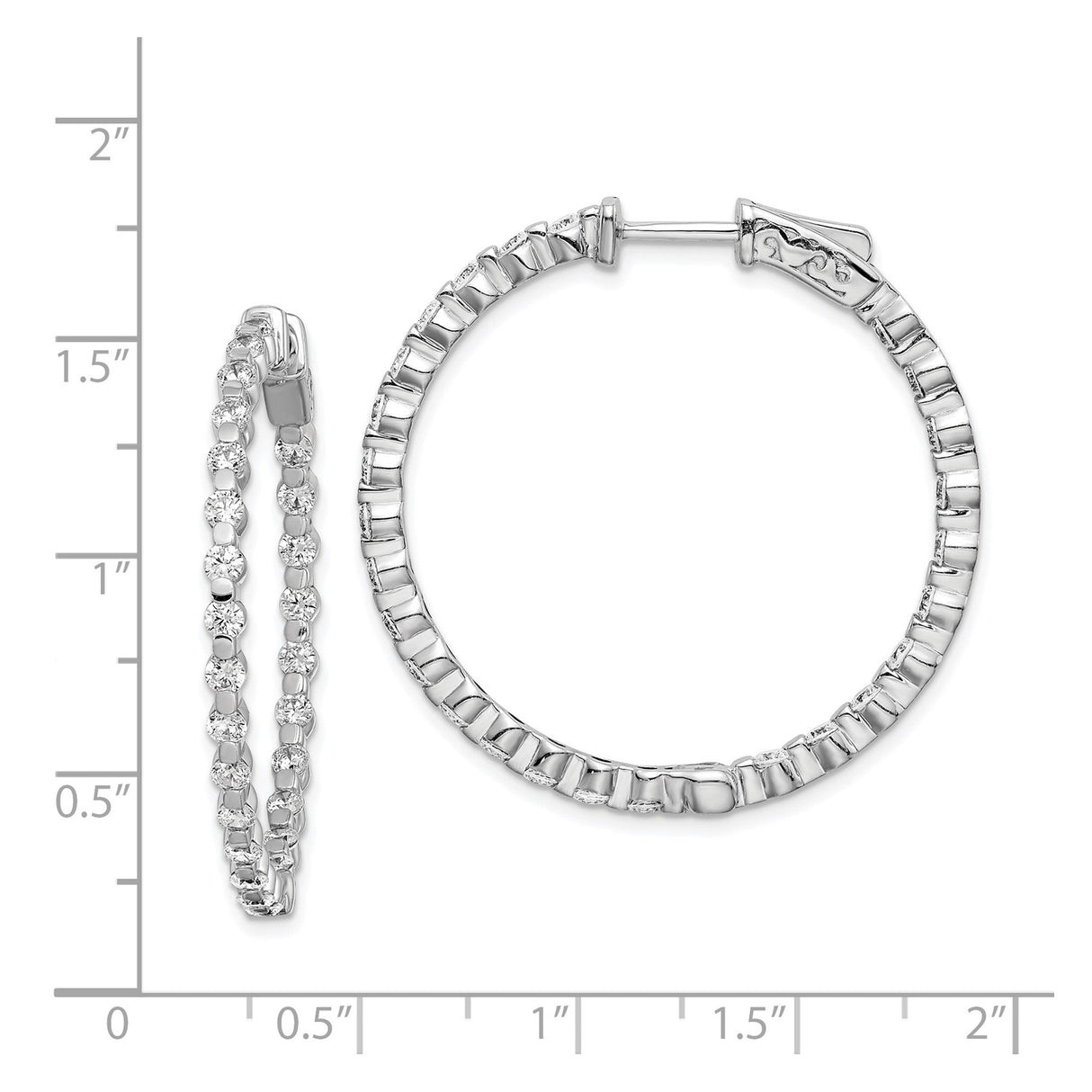 Sterling Silver Hoop Earrings with Round-Cut Cubic Zirconia Inside-Out Design