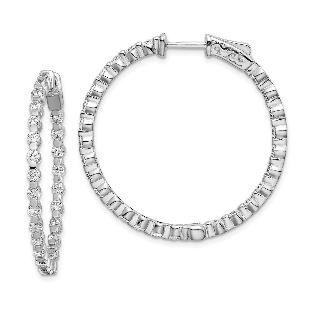 Sterling Silver Hoop Earrings with Round-Cut Cubic Zirconia Inside-Out Design
