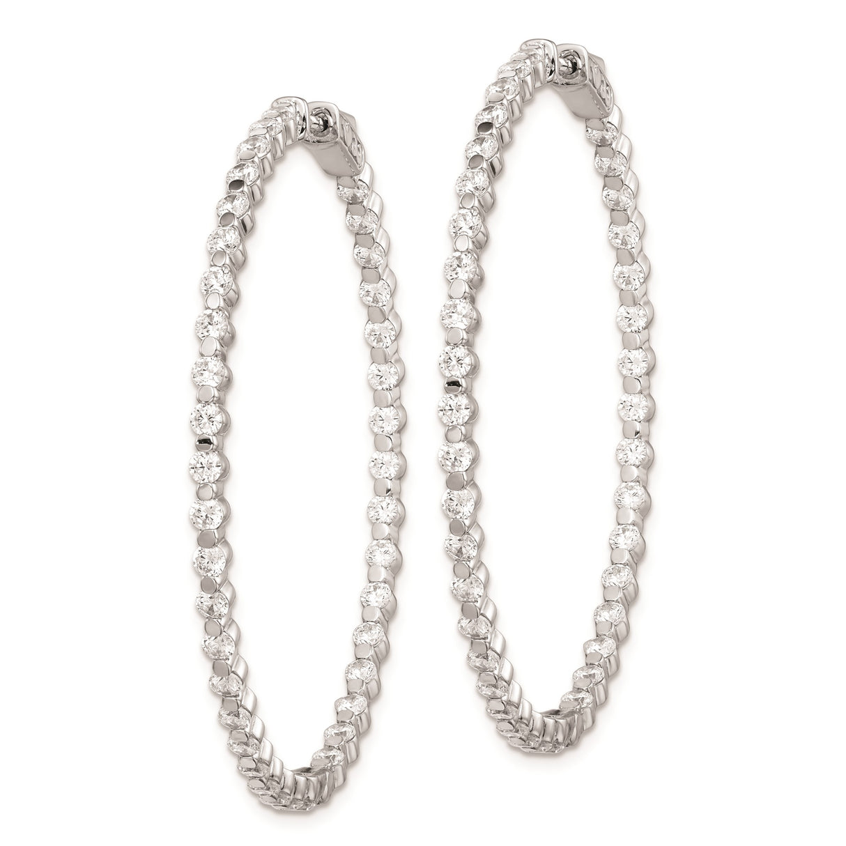 Sterling Silver Hoop Earrings with Round and Baguette Cubic Zirconia, In-Out Tennis Style