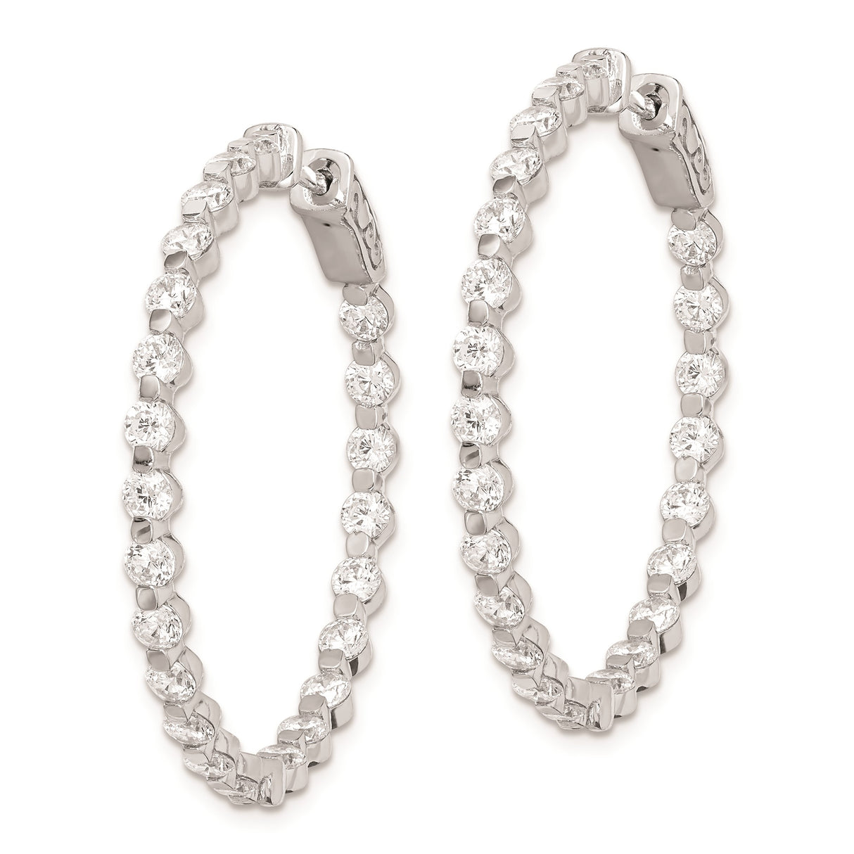 Sterling Silver Hoop Earrings with Round Cut Cubic Zirconia in Prong Setting