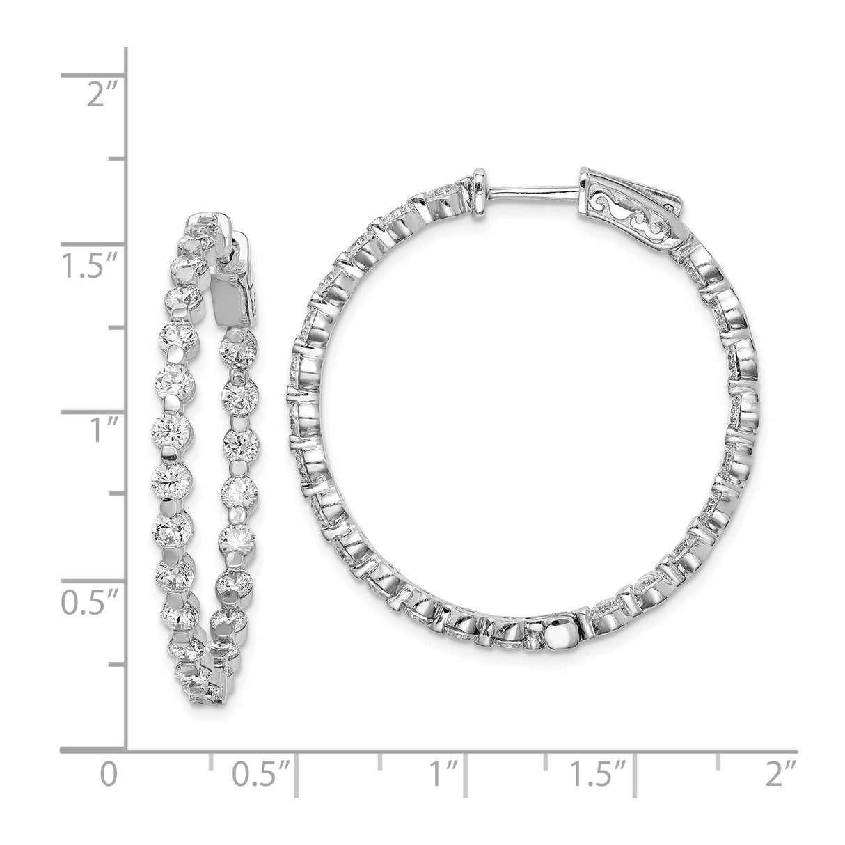Sterling Silver Hoop Earrings with Round Cut Cubic Zirconia in Prong Setting