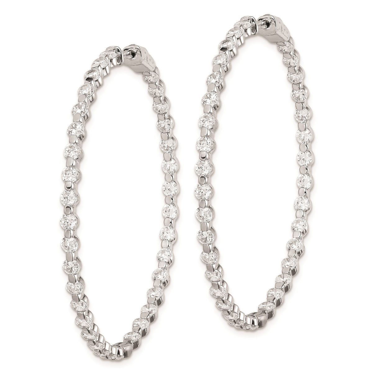 Sterling Silver Hoop Earrings with Prong Set Cubic Zirconia, Classic Round Hinged Design
