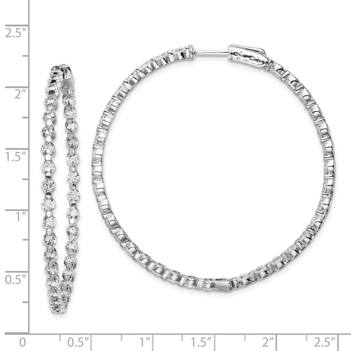 Sterling Silver Hoop Earrings with Prong Set Cubic Zirconia, Classic Round Hinged Design