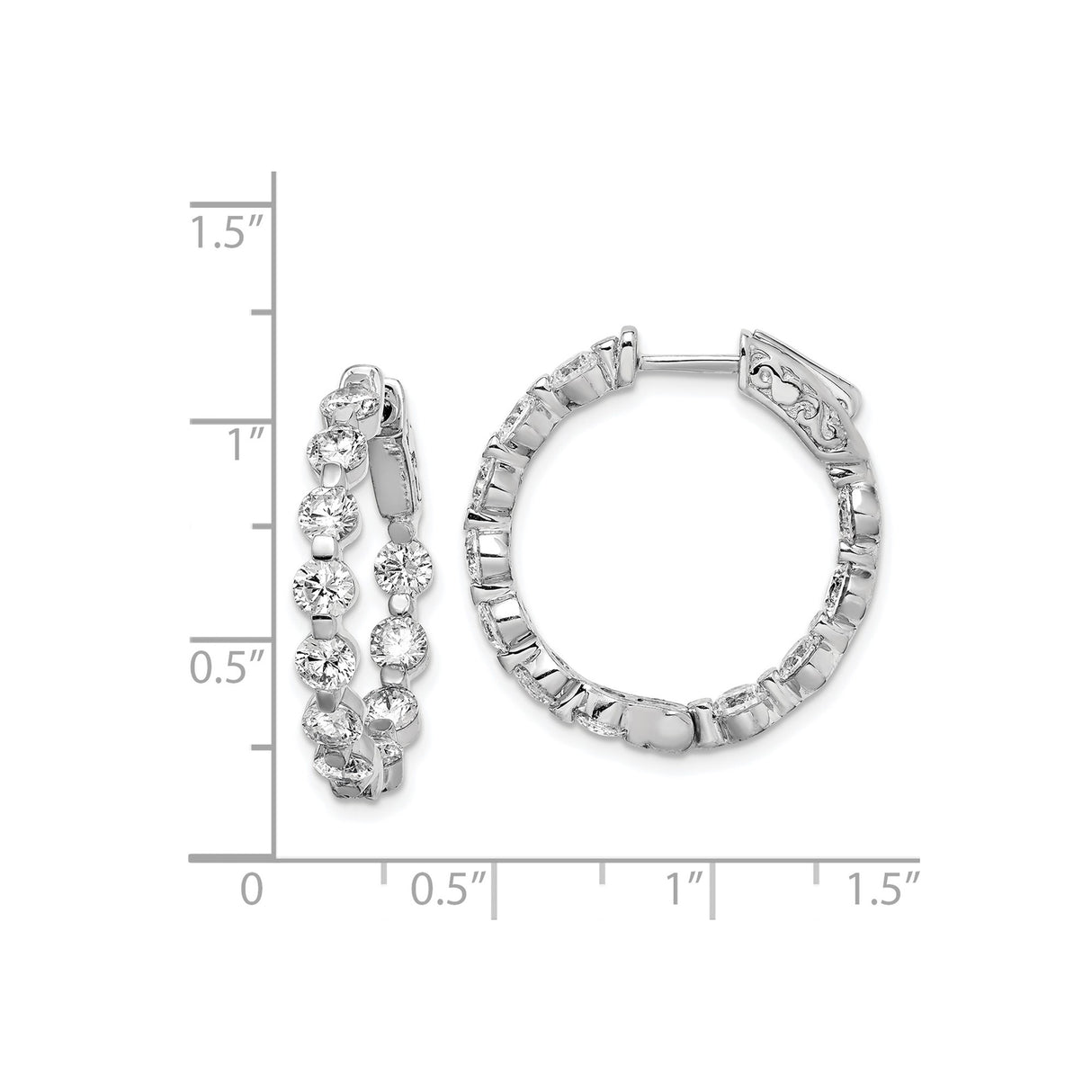 Sterling Silver Hoop Earrings with Cubic Zirconia, Double Row Prong Setting, High Shine Finish