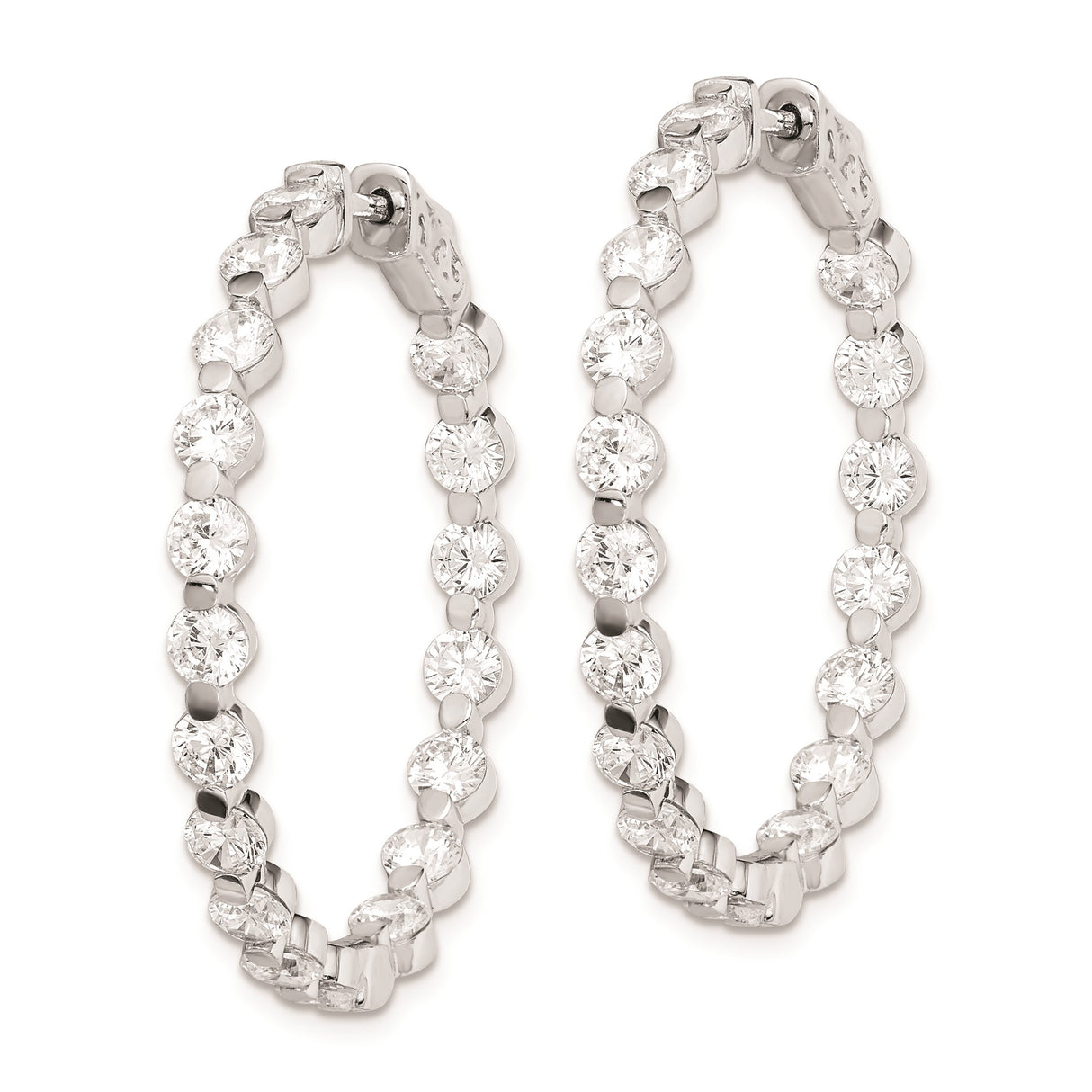 Sterling Silver Hoop Earrings with Cubic Zirconia, Full Circle Prong Set, Polished Lightweight Style