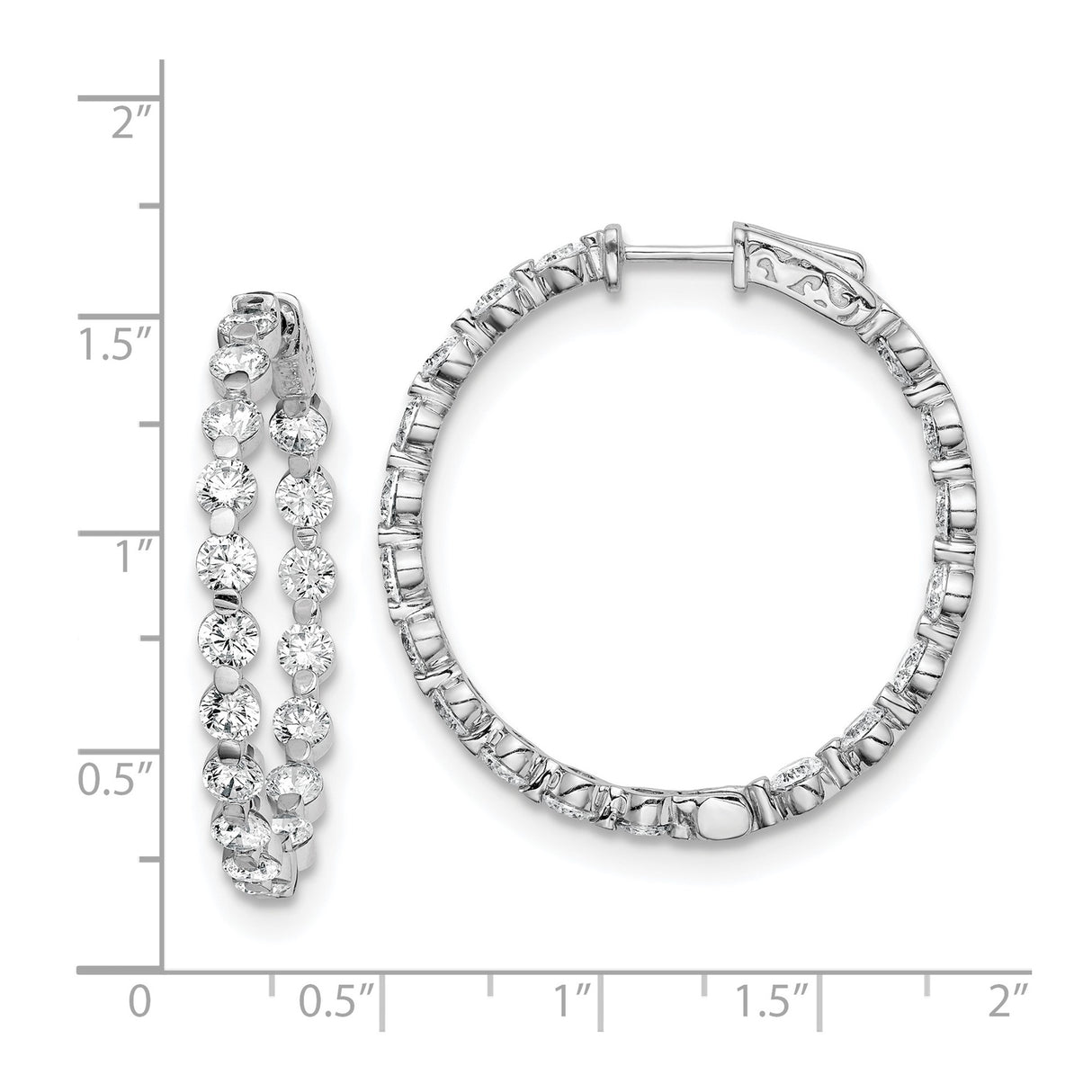 Sterling Silver Hoop Earrings with Cubic Zirconia, Full Circle Prong Set, Polished Lightweight Style