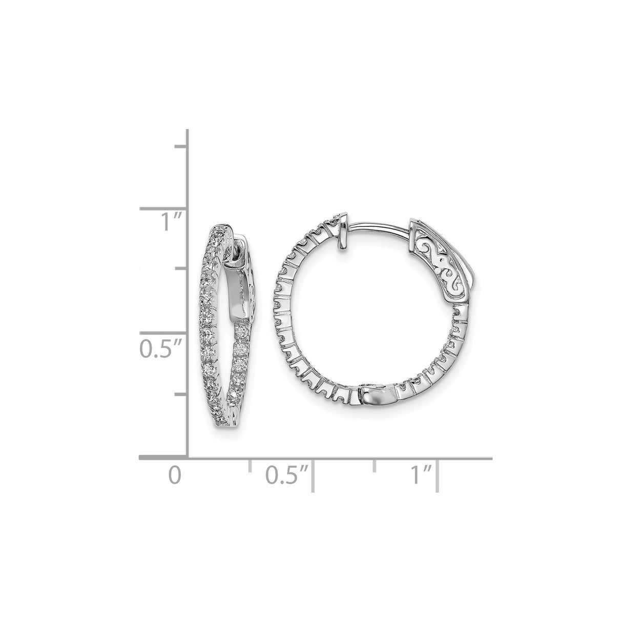 Sterling Silver Hoop Earrings with Cubic Zirconia Accents and Scroll Detail for Women