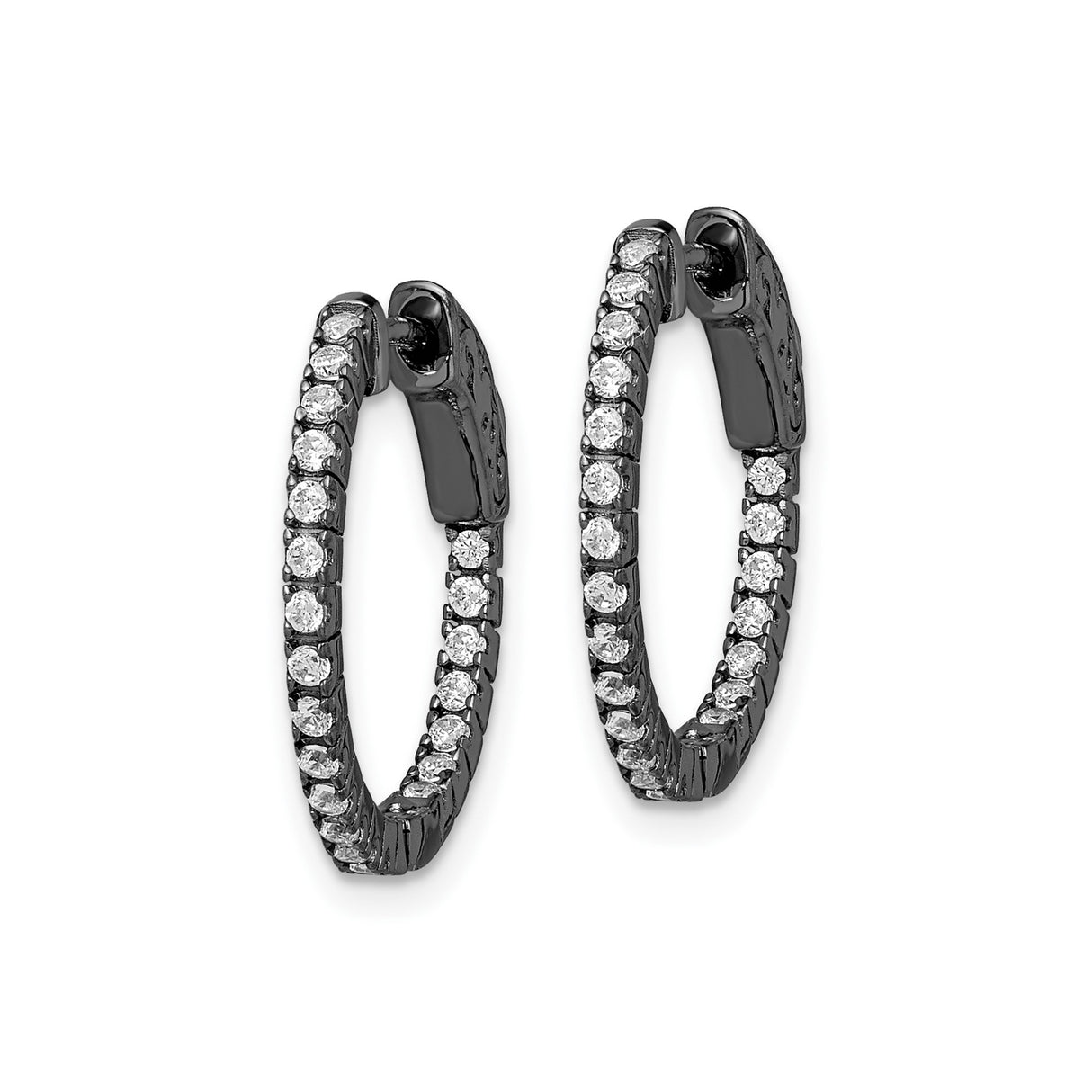 Sterling Silver Hoop Earrings with Cubic Zirconia, Black Plating, Modern Contrast Design