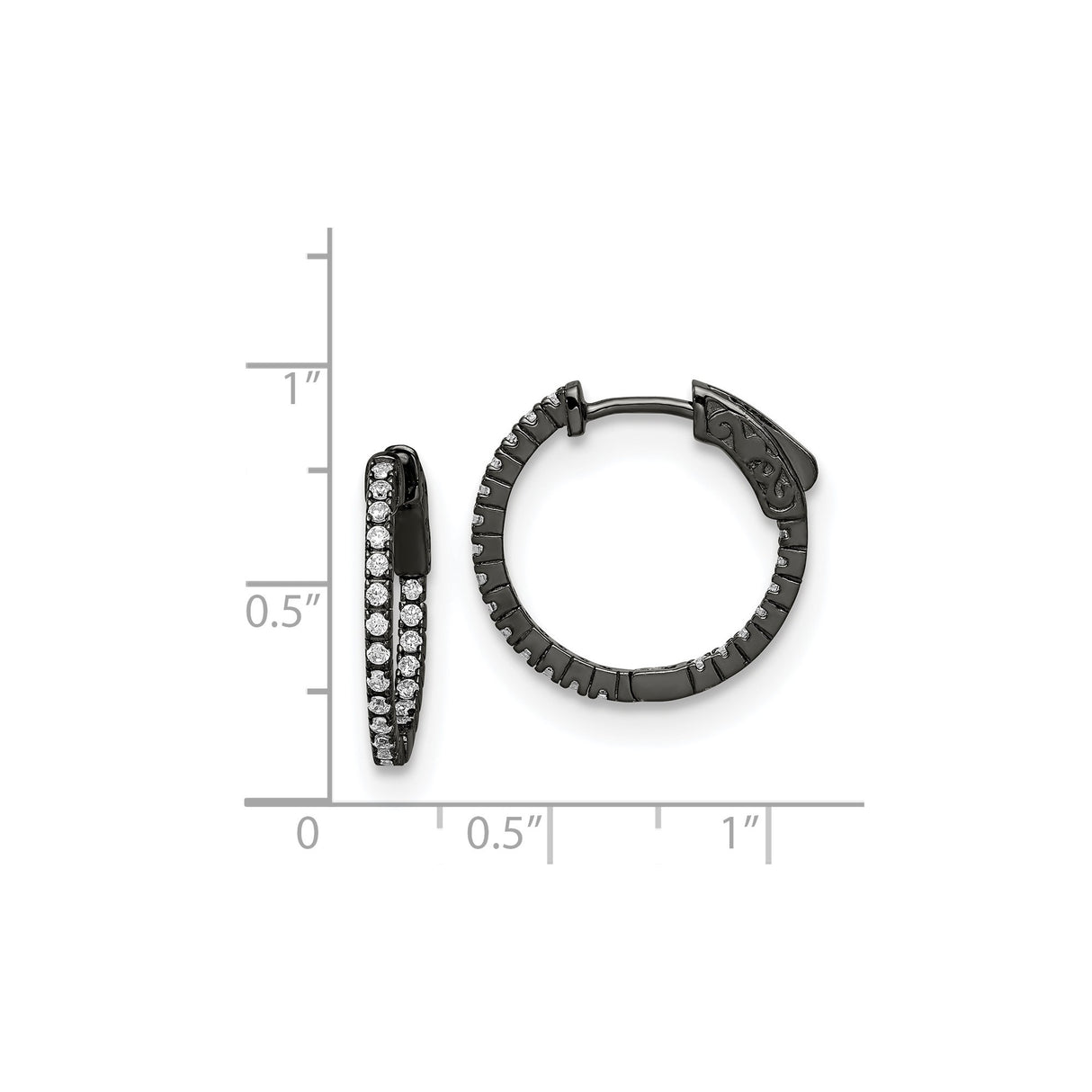 Sterling Silver Hoop Earrings with Cubic Zirconia, Black Plating, Modern Contrast Design