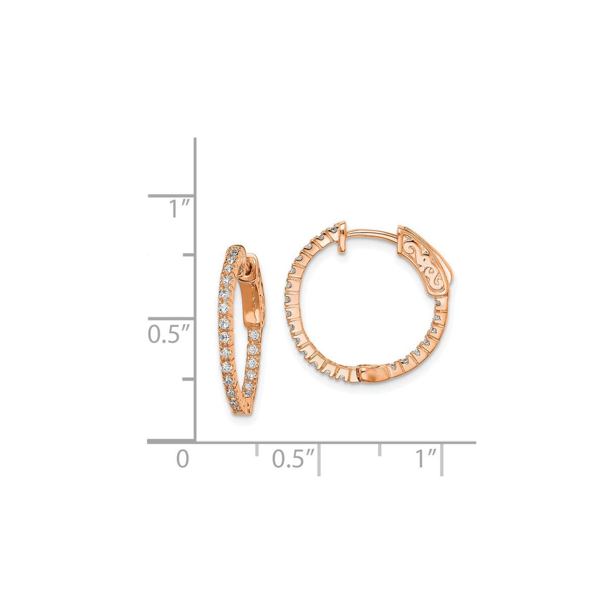 Sterling Silver Hoop Earrings with Cubic Zirconia, Rose Gold Plated, Scrollwork Design