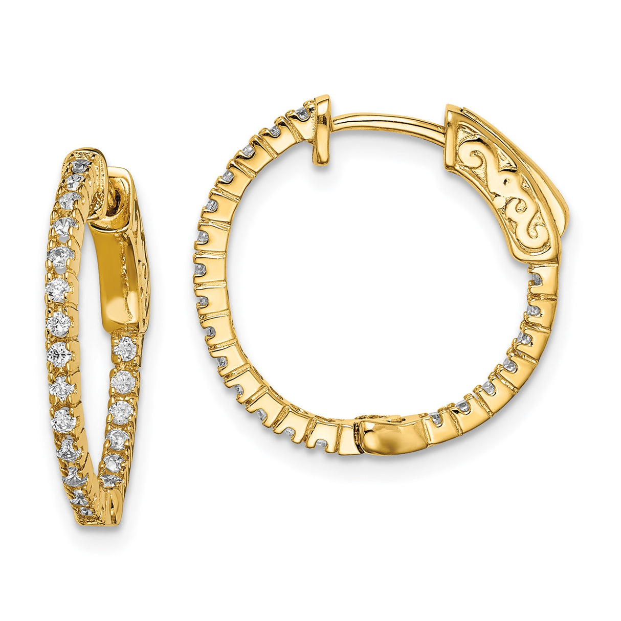 Sterling Silver Hoop Earrings with Cubic Zirconia, Gold Plated Scroll Design