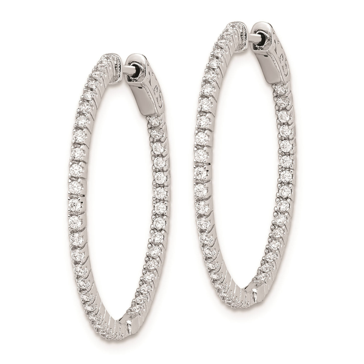 Sterling Silver Hoop Earrings with Cubic Zirconia, Double Row Channel Set, Latch Back Closure