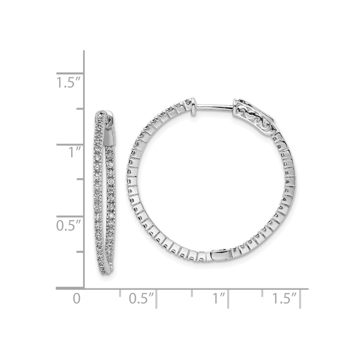 Sterling Silver Hoop Earrings with Cubic Zirconia, Double Row Channel Set, Latch Back Closure