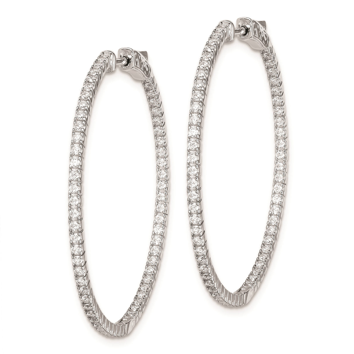 Sterling Silver Hoop Earrings with Pavé Cubic Zirconia and Scrollwork Detail