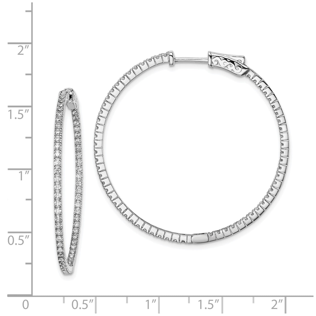 Sterling Silver Hoop Earrings with Pavé Cubic Zirconia and Scrollwork Detail