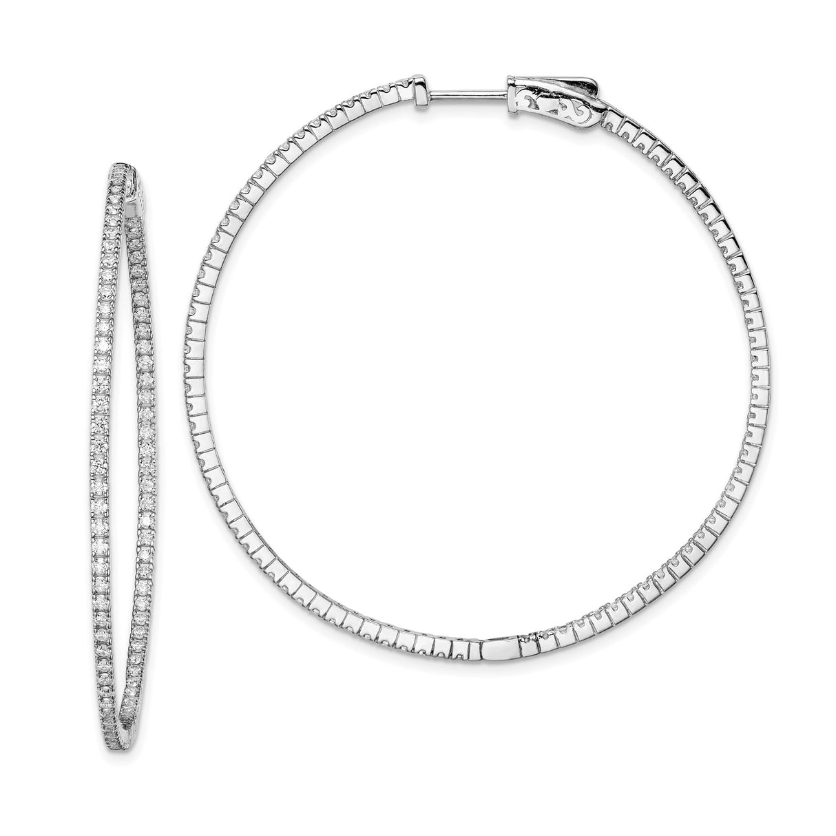 Sterling Silver Hoop Earrings with Cubic Zirconia Accents, Lightweight Modern Minimalist Style
