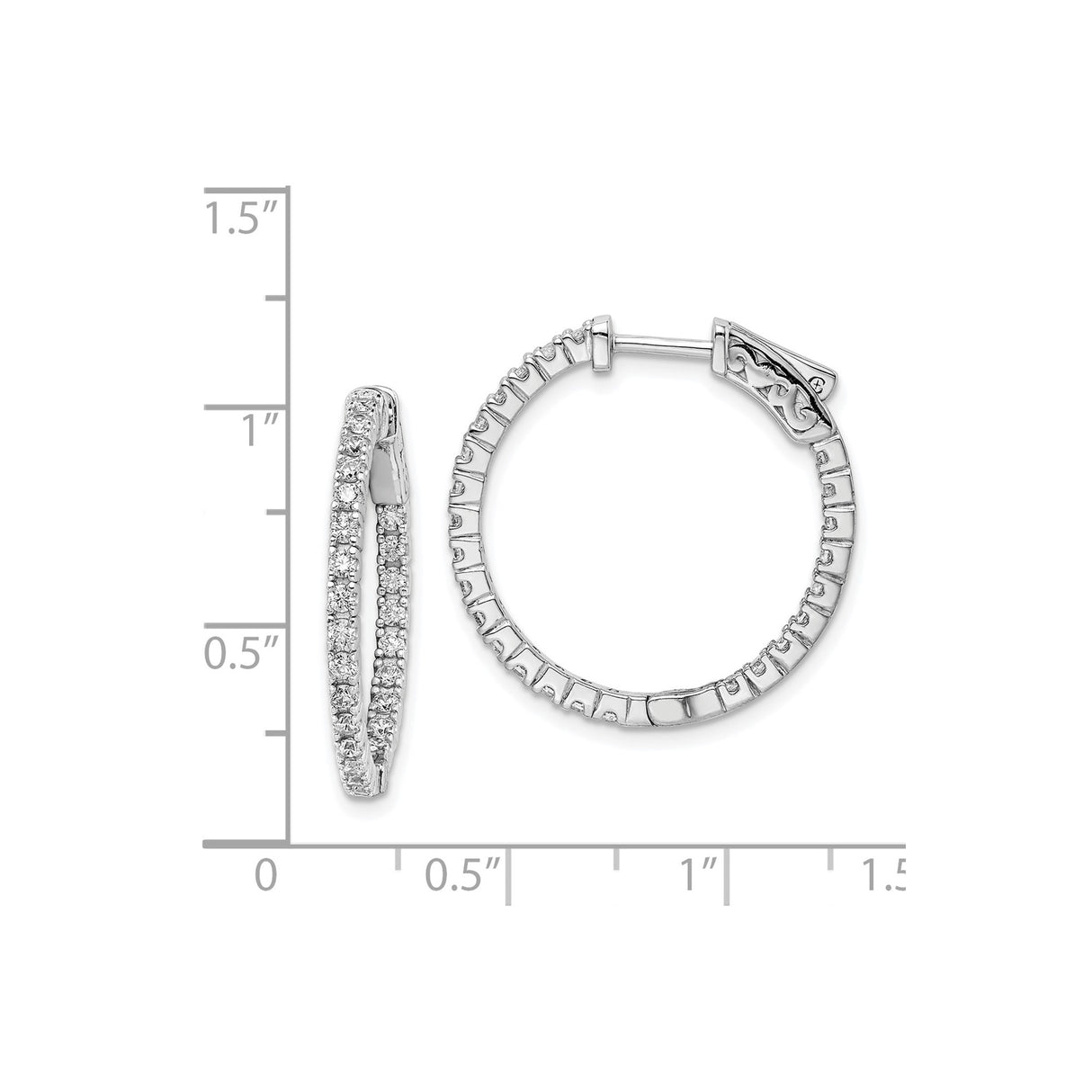 Sterling Silver Hoop Earrings with Double Row Cubic Zirconia, Polished Modern Design