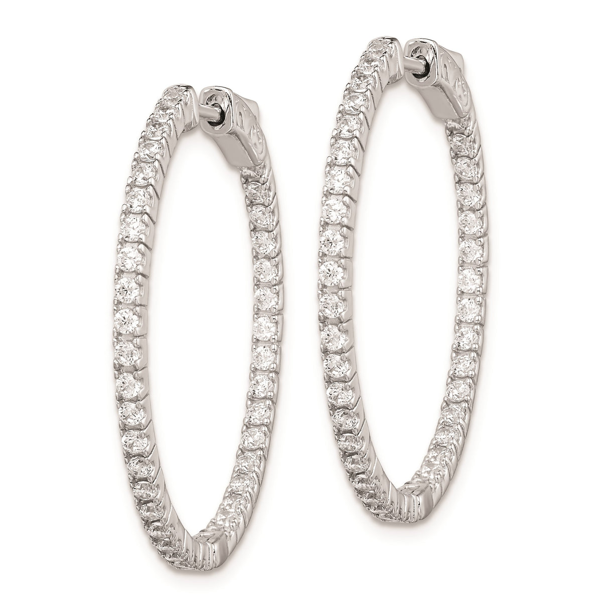 Sterling Silver Hoop Earrings with Clear Cubic Zirconia, Lightweight Hinged Classic Style